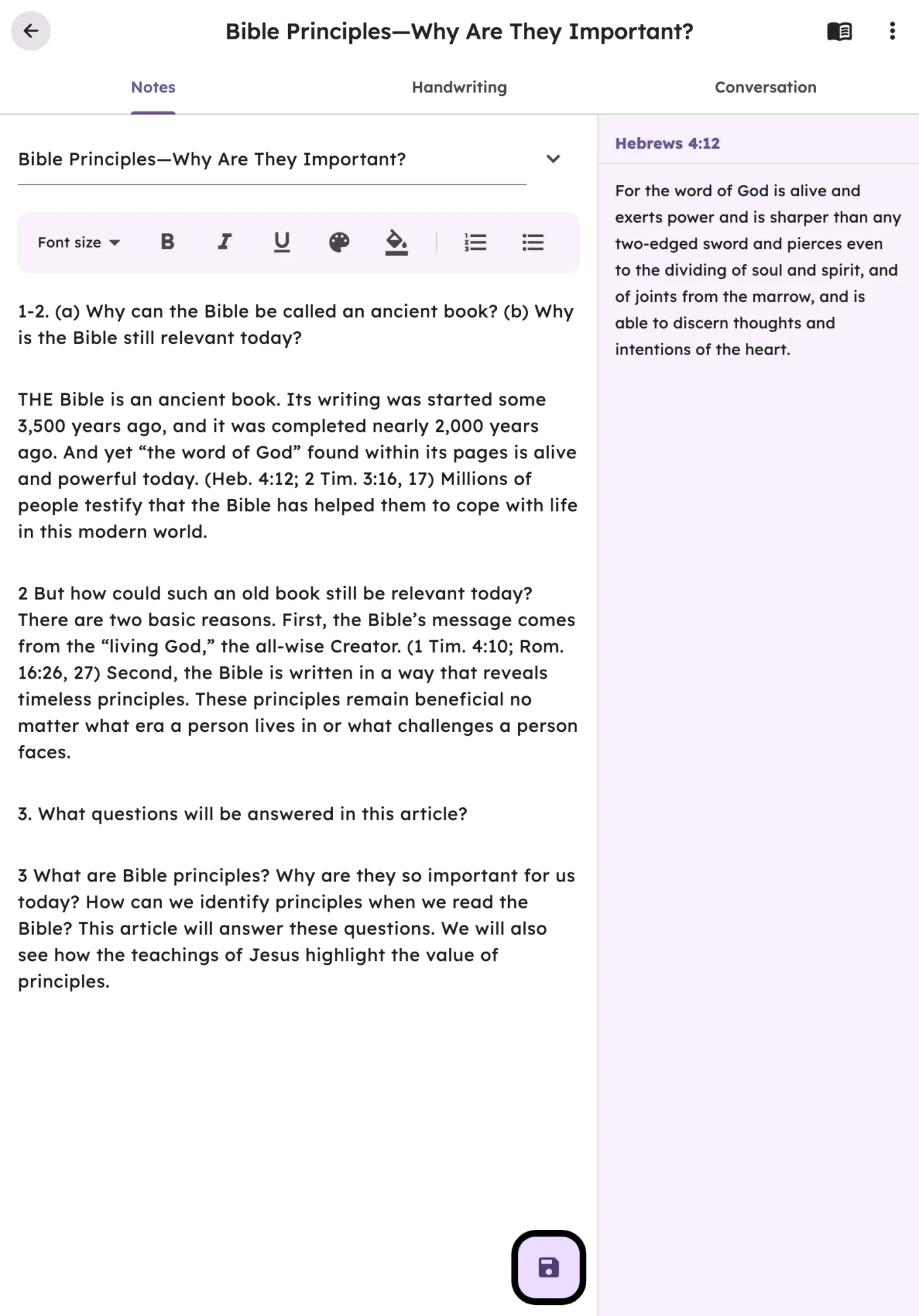 Theocratic notes app